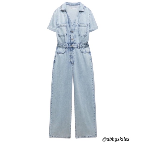 Zara Light Blue Denim Jumpsuit - Picture 8 of 14